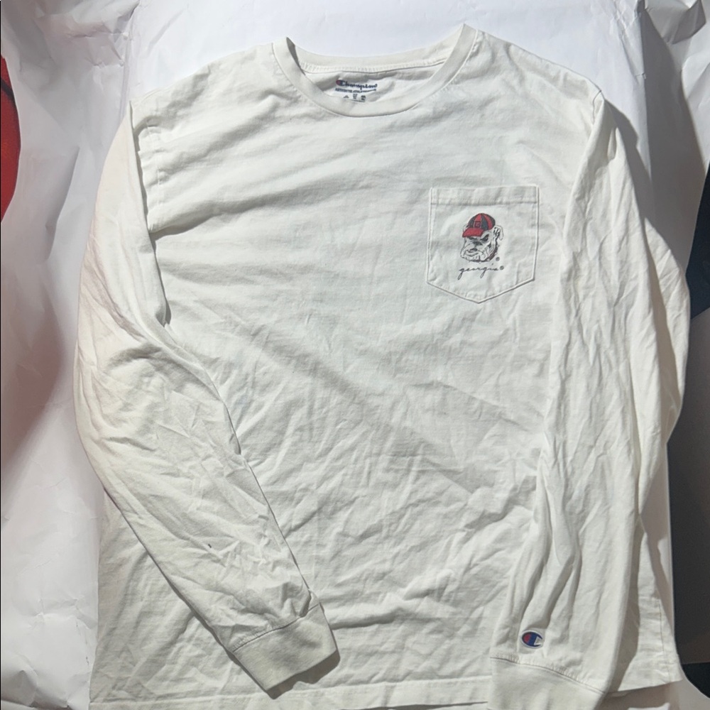 Champion UGA Georgia Bulldogs Tailgate - White Long Sleeve Tee (Minor Stains)